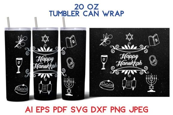 20 Oz Tumbler Can Wrap Hanukkah SVG PNG