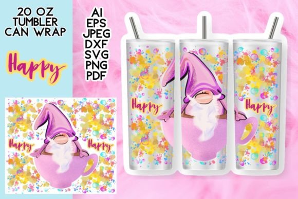 20 Oz Tumbler Gnomes Happy Holiday SVG