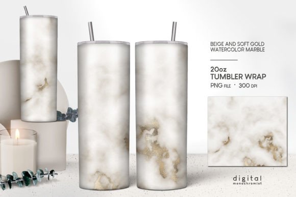 Beige Watercolor Gold Marble Tumbler PNG