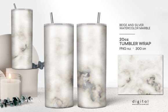 Beige Watercolor Silver Marble Tumbler