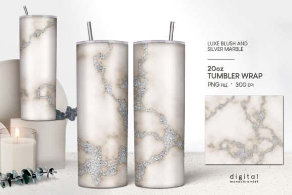 Blush Silver Marble Tumbler Wrap PNG