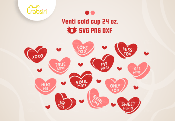 Candy Heart Cold Cup No Hole 24oz SVG