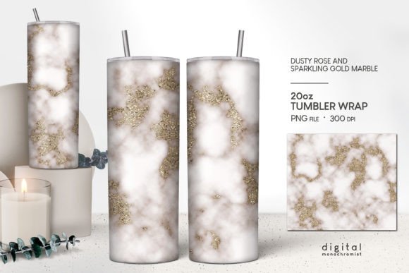 Dusty Rose Gold Marble Tumbler Wrap PNG