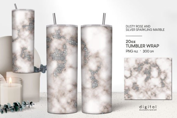 Dusty Rose Silver Marble Tumbler Wrap