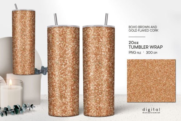 Gold Flaked Brown Cork Tumbler Wrap PNG
