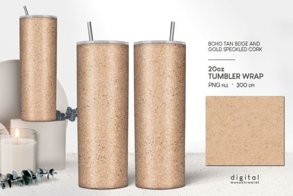Gold Flaked Tan Beige Cork Tumbler Wrap