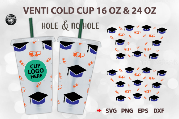 Graduation Cap 24 Oz Venti Cold Cup Wrap