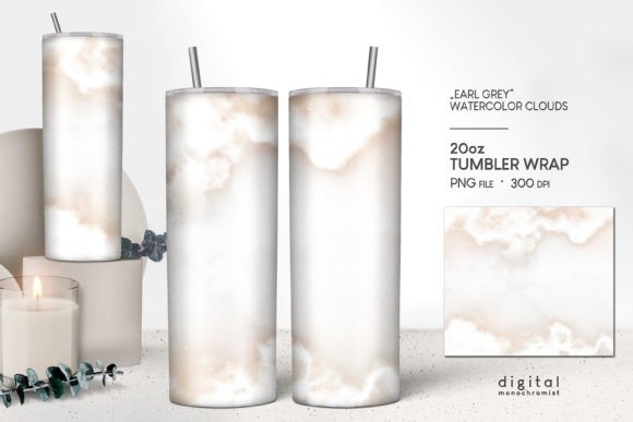 Grey Watercolor Clouds Tumbler Wrap PNG