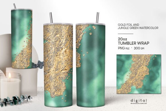 Jungle Green Watercolor Tumbler Wrap PNG