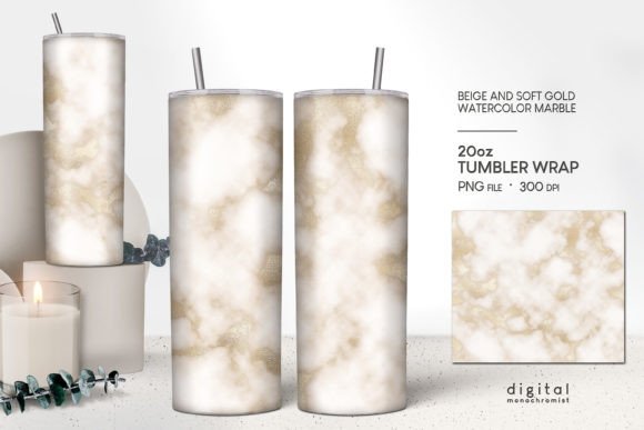 Light Beige Gold Marble Tumbler Wrap PNG