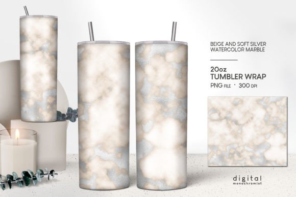 Light Beige Silver Marble Tumbler Wrap