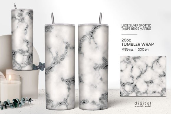 Taupe Silver Marble Tumbler Wrap PNG