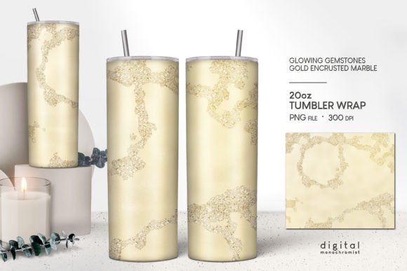 Warm Yellow Gold Marble Tumbler Wrap PNG