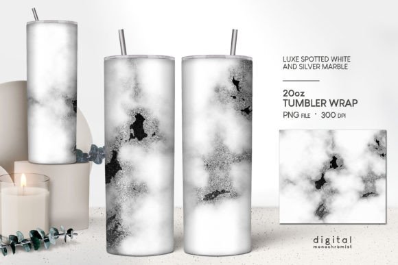 White Marble W Silver Black Tumbler